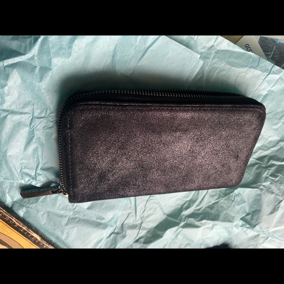 TORY BURCH BLK SHEEN GORG SUEDE MONOCHROME Wallet - Picture 7 of 14